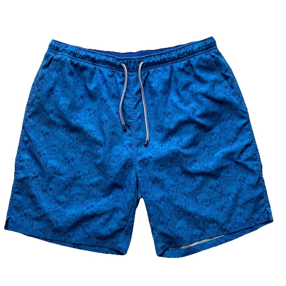 Peter Millar Seaside Collection Party Barge Swim Trunks Mens XL Blue Skulls Boat